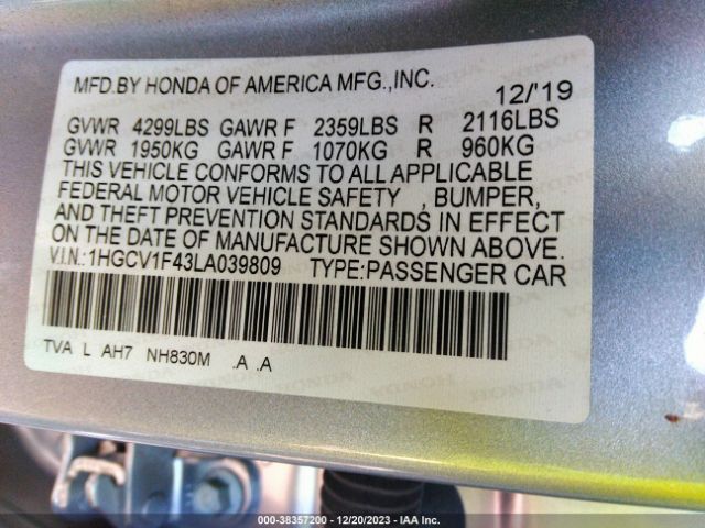 Photo 8 VIN: 1HGCV1F43LA039809 - HONDA ACCORD 