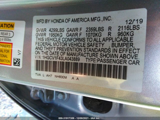 Photo 8 VIN: 1HGCV1F43LA043889 - HONDA ACCORD SEDAN 