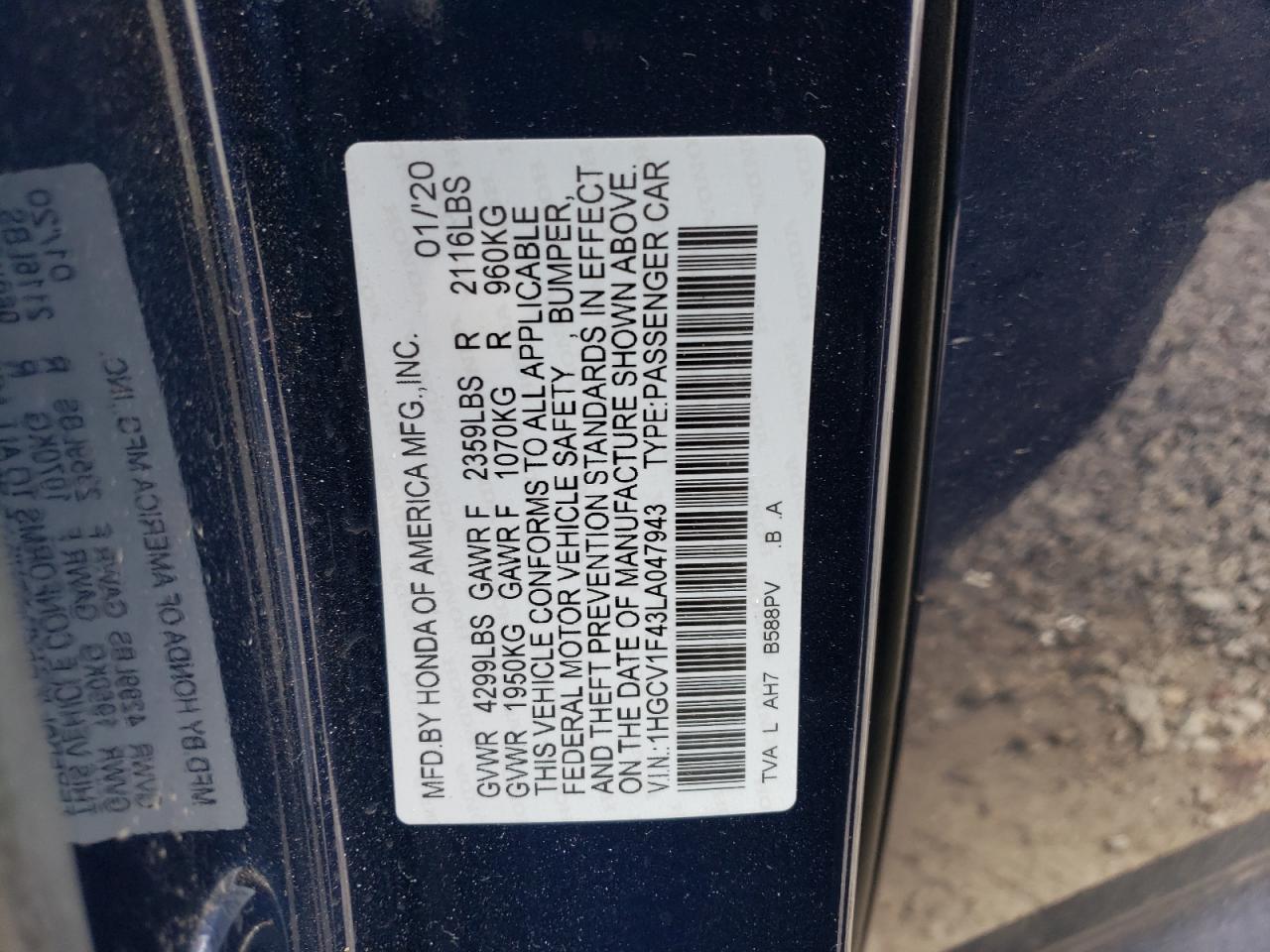 Photo 11 VIN: 1HGCV1F43LA047943 - HONDA ACCORD 