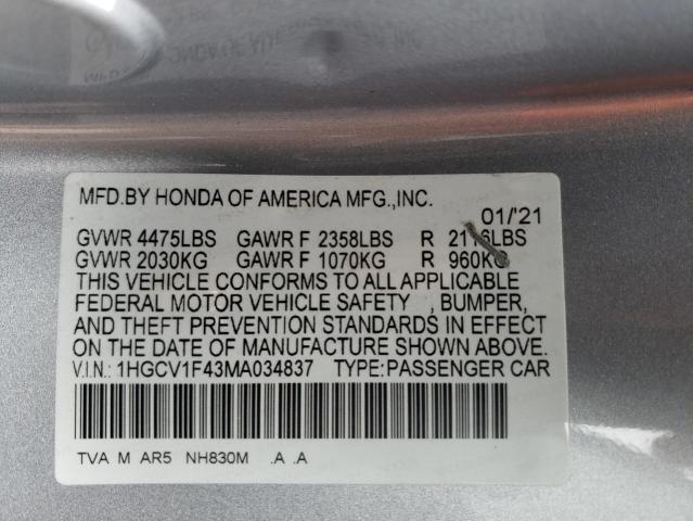 Photo 11 VIN: 1HGCV1F43MA034837 - HONDA ACCORD SPO 