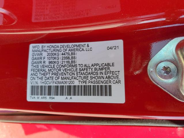 Photo 12 VIN: 1HGCV1F43MA061200 - HONDA ACCORD 