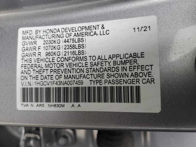 Photo 11 VIN: 1HGCV1F43NA007459 - HONDA ACCORD 