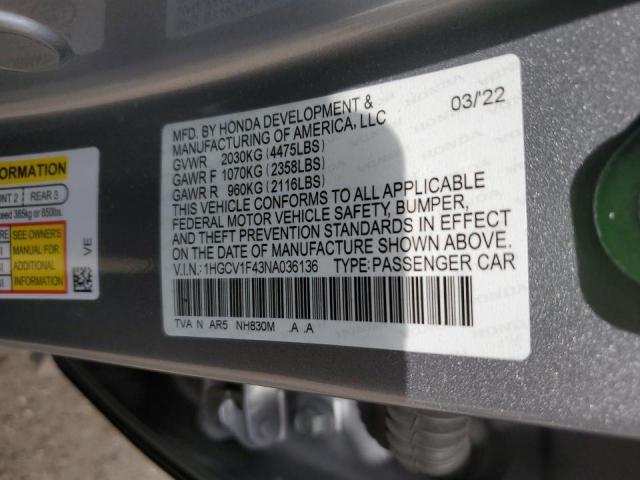 Photo 12 VIN: 1HGCV1F43NA036136 - HONDA ACCORD SPO 