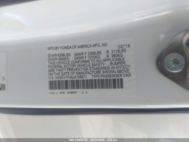 Photo 8 VIN: 1HGCV1F44JA109671 - HONDA ACCORD SEDAN 