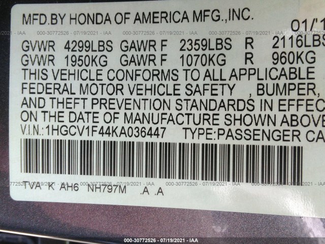 Photo 8 VIN: 1HGCV1F44KA036447 - HONDA ACCORD SEDAN 