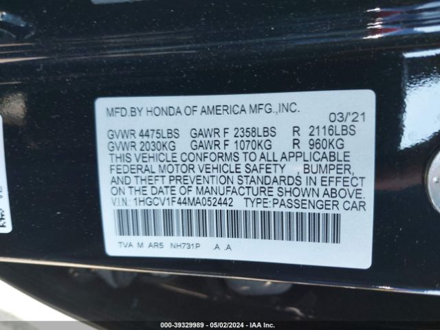 Photo 8 VIN: 1HGCV1F44MA052442 - HONDA ACCORD 