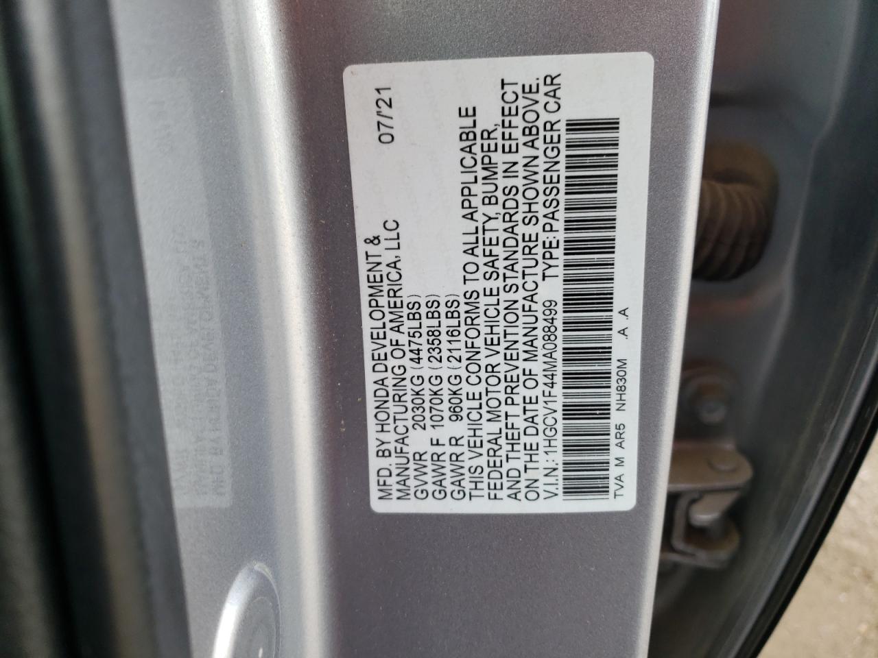 Photo 12 VIN: 1HGCV1F44MA088499 - HONDA ACCORD 