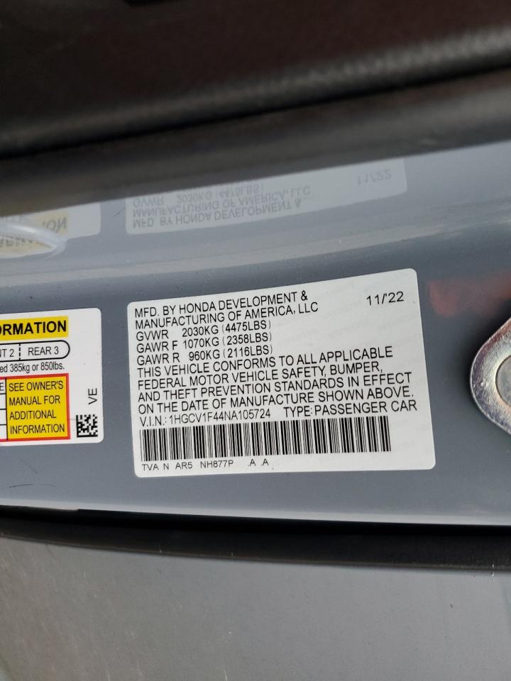 Photo 12 VIN: 1HGCV1F44NA105724 - HONDA ACCORD 