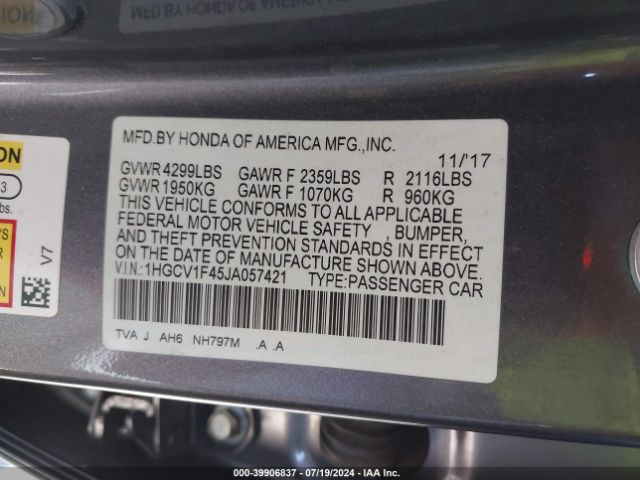 Photo 8 VIN: 1HGCV1F45JA057421 - HONDA ACCORD 