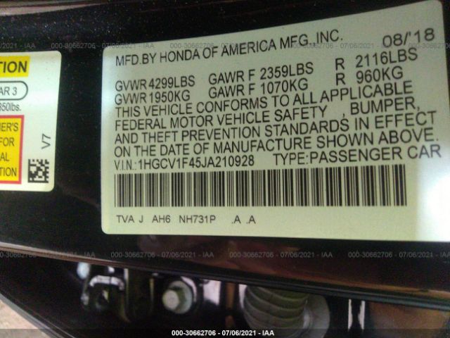 Photo 8 VIN: 1HGCV1F45JA210928 - HONDA ACCORD SEDAN 