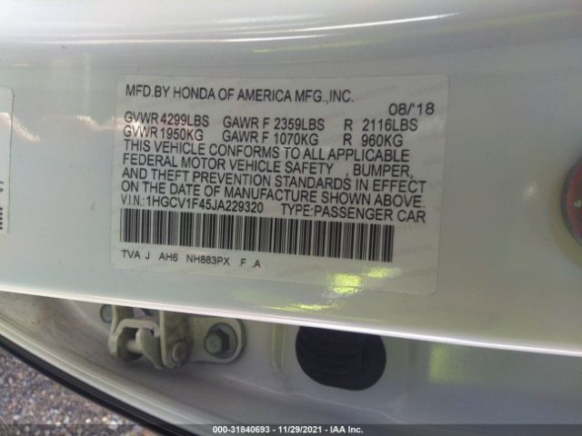 Photo 8 VIN: 1HGCV1F45JA229320 - HONDA ACCORD SEDAN 