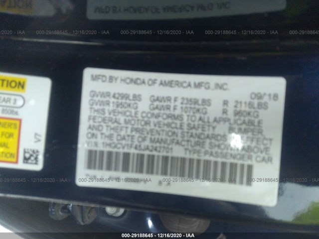 Photo 8 VIN: 1HGCV1F45JA242701 - HONDA ACCORD SEDAN 