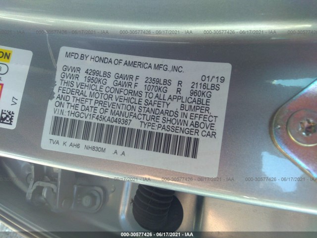 Photo 8 VIN: 1HGCV1F45KA049367 - HONDA ACCORD SEDAN 