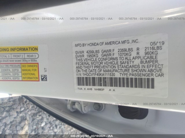 Photo 8 VIN: 1HGCV1F45KA111530 - HONDA ACCORD SEDAN 