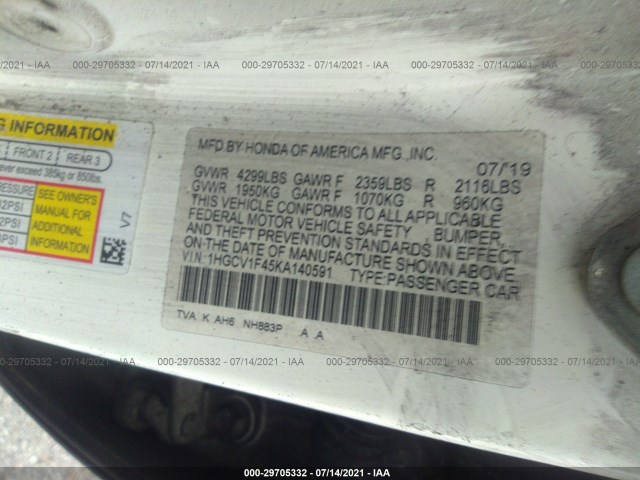 Photo 8 VIN: 1HGCV1F45KA140591 - HONDA ACCORD SEDAN 