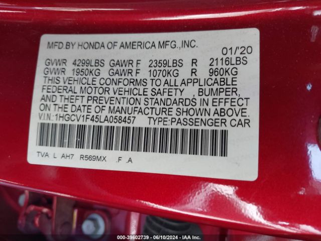 Photo 8 VIN: 1HGCV1F45LA058457 - HONDA ACCORD 