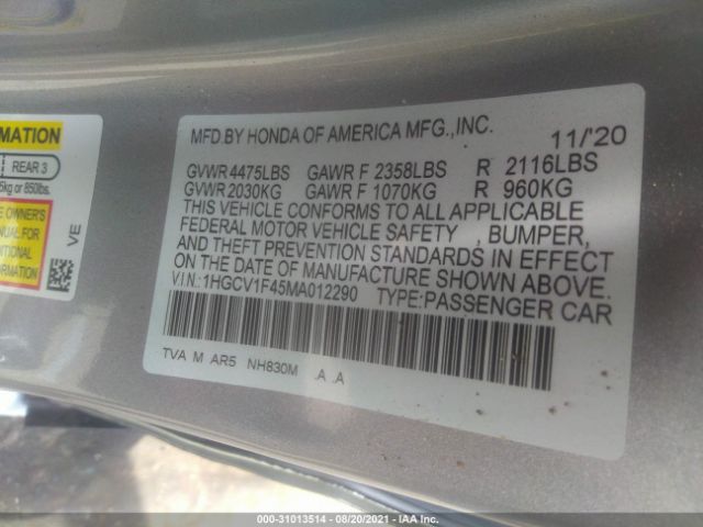 Photo 8 VIN: 1HGCV1F45MA012290 - HONDA ACCORD SEDAN 