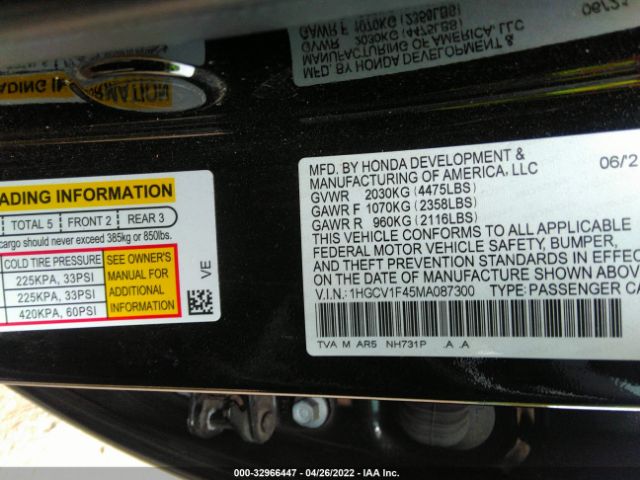 Photo 8 VIN: 1HGCV1F45MA087300 - HONDA ACCORD SEDAN 