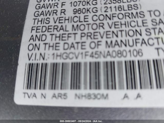 Photo 8 VIN: 1HGCV1F45NA080106 - HONDA ACCORD 