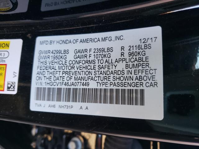 Photo 9 VIN: 1HGCV1F46JA077449 - HONDA ACCORD EX 