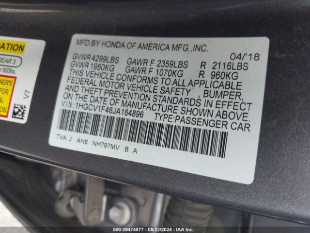 Photo 8 VIN: 1HGCV1F46JA164896 - HONDA ACCORD 