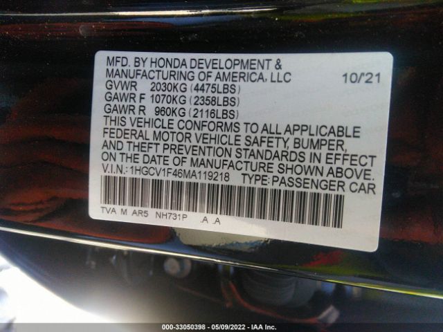 Photo 8 VIN: 1HGCV1F46MA119218 - HONDA ACCORD SEDAN 