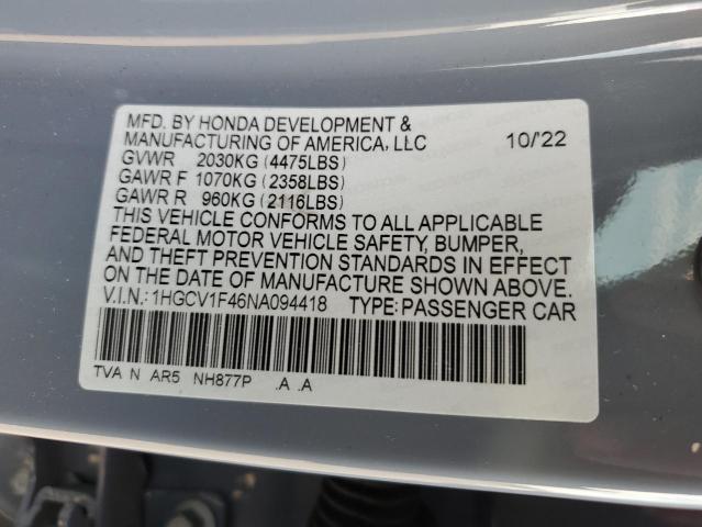 Photo 11 VIN: 1HGCV1F46NA094418 - HONDA ACCORD 