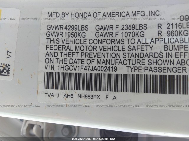 Photo 8 VIN: 1HGCV1F47JA002419 - HONDA ACCORD SEDAN 