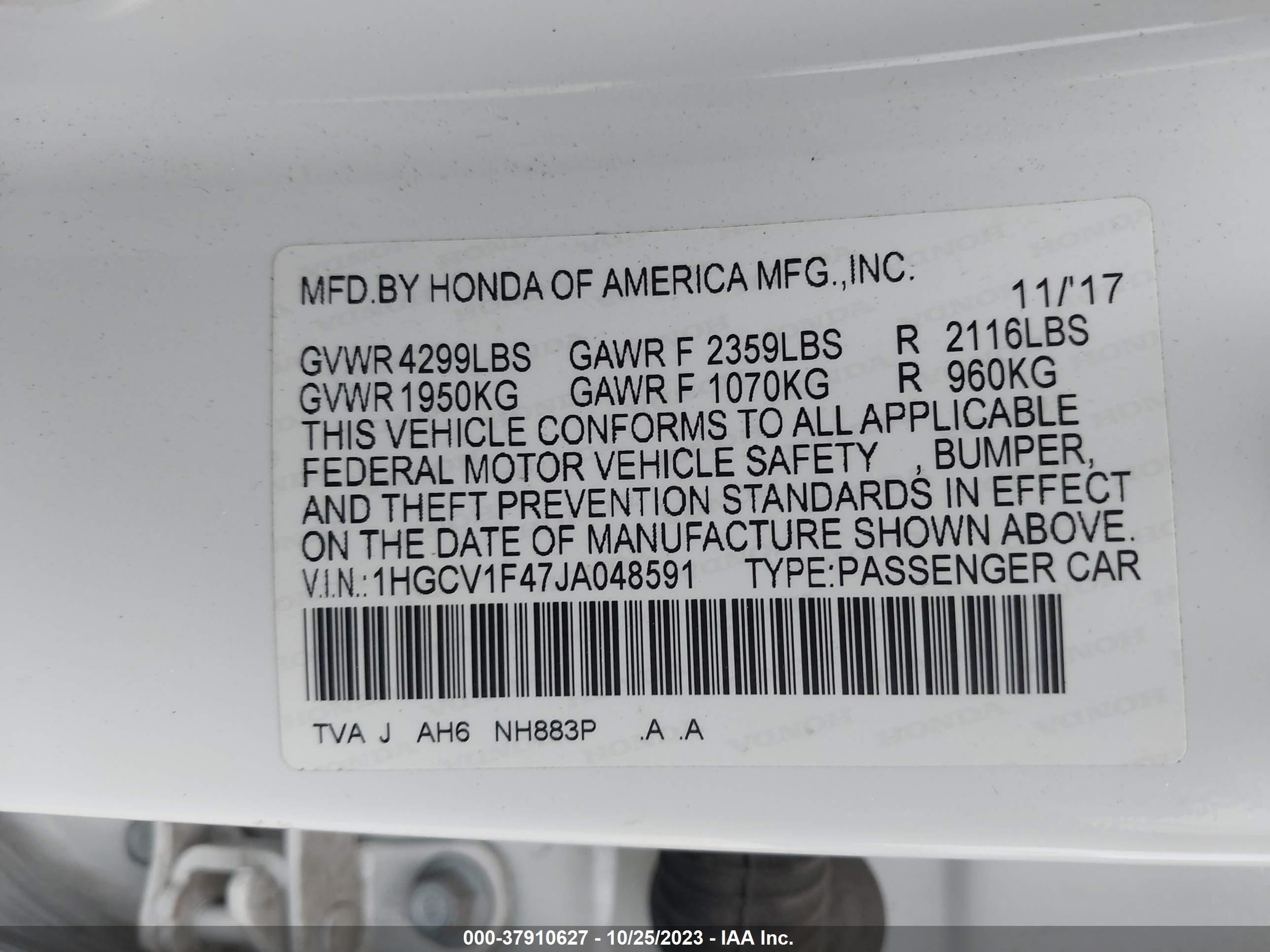 Photo 8 VIN: 1HGCV1F47JA048591 - HONDA ACCORD 