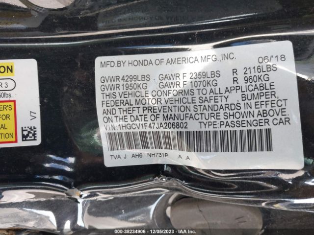 Photo 8 VIN: 1HGCV1F47JA206802 - HONDA ACCORD 