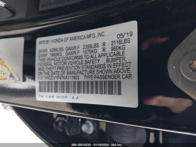 Photo 8 VIN: 1HGCV1F47KA111903 - HONDA ACCORD 