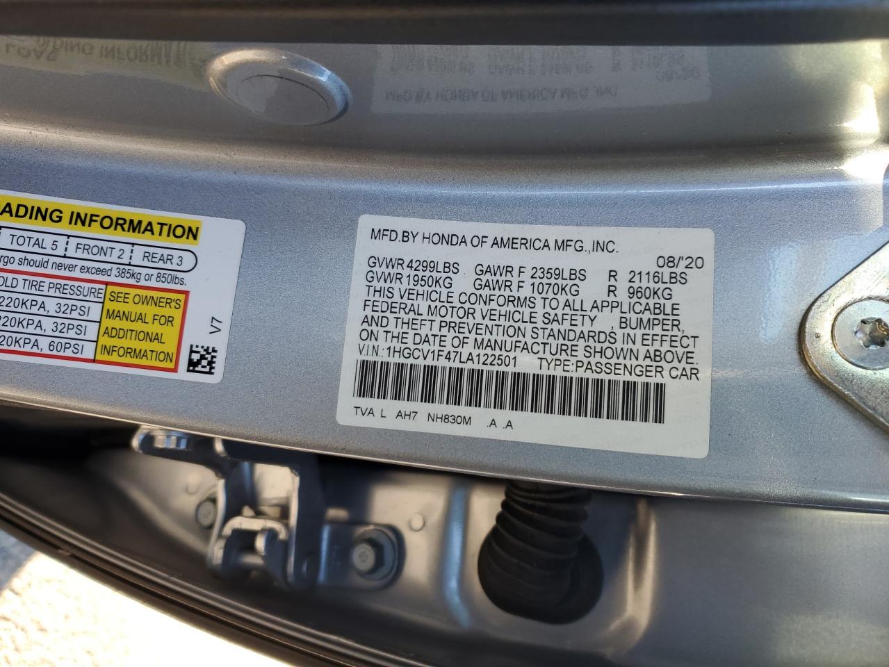 Photo 11 VIN: 1HGCV1F47LA122501 - HONDA ACCORD 