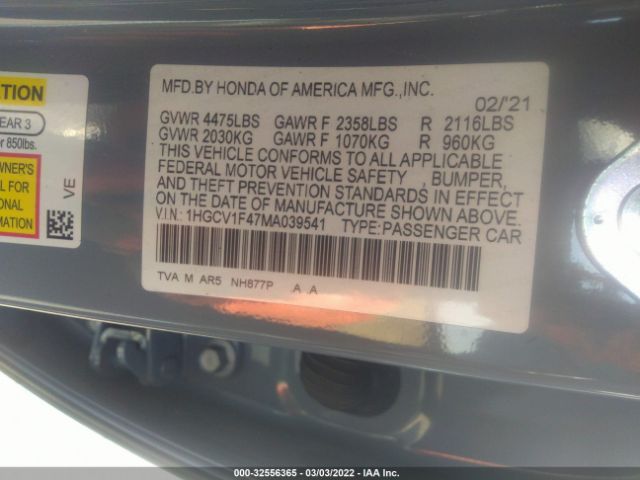 Photo 8 VIN: 1HGCV1F47MA039541 - HONDA ACCORD SEDAN 