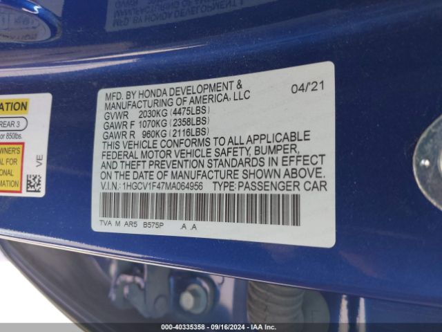 Photo 8 VIN: 1HGCV1F47MA064956 - HONDA ACCORD 