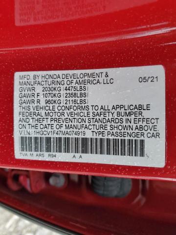 Photo 12 VIN: 1HGCV1F47MA074919 - HONDA ACCORD 