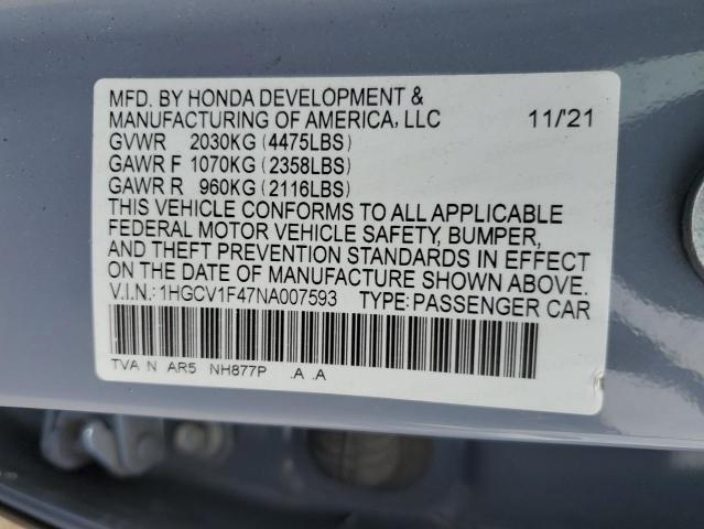 Photo 11 VIN: 1HGCV1F47NA007593 - HONDA ACCORD SPO 