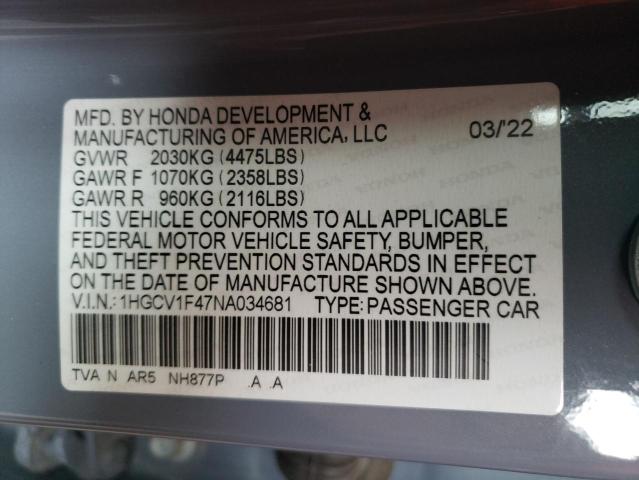 Photo 9 VIN: 1HGCV1F47NA034681 - HONDA ACCORD SPO 