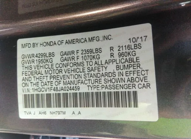 Photo 8 VIN: 1HGCV1F48JA024459 - HONDA ACCORD SEDAN 