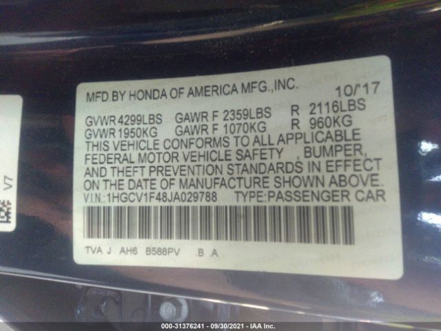 Photo 8 VIN: 1HGCV1F48JA029788 - HONDA ACCORD SEDAN 