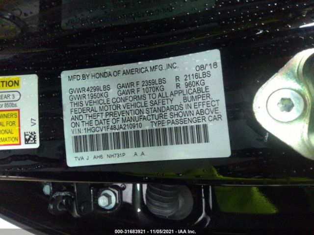 Photo 8 VIN: 1HGCV1F48JA210910 - HONDA ACCORD SEDAN 