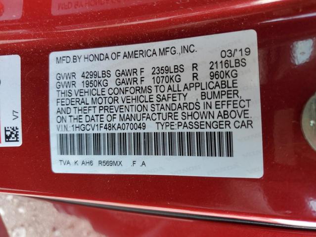 Photo 9 VIN: 1HGCV1F48KA070049 - HONDA ACCORD EX 