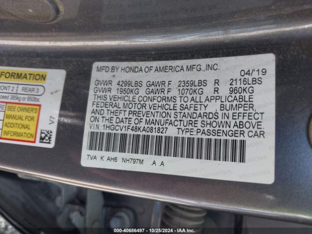 Photo 8 VIN: 1HGCV1F48KA081827 - HONDA ACCORD 