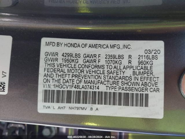 Photo 8 VIN: 1HGCV1F48LA074314 - HONDA ACCORD 