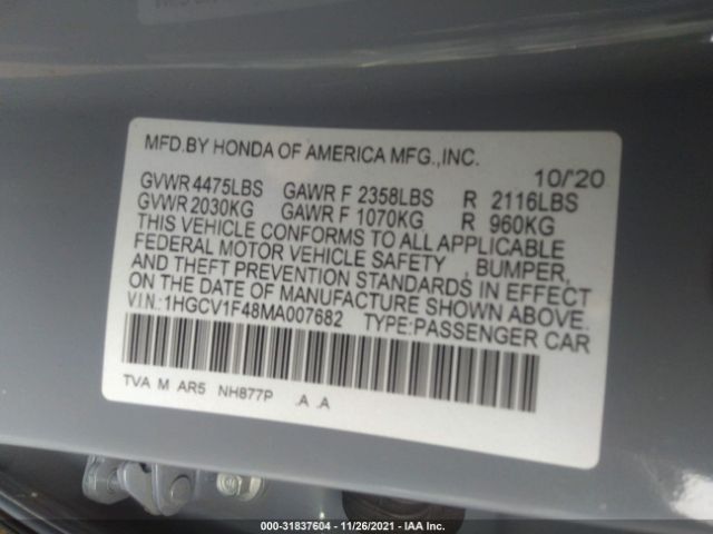 Photo 8 VIN: 1HGCV1F48MA007682 - HONDA ACCORD SEDAN 