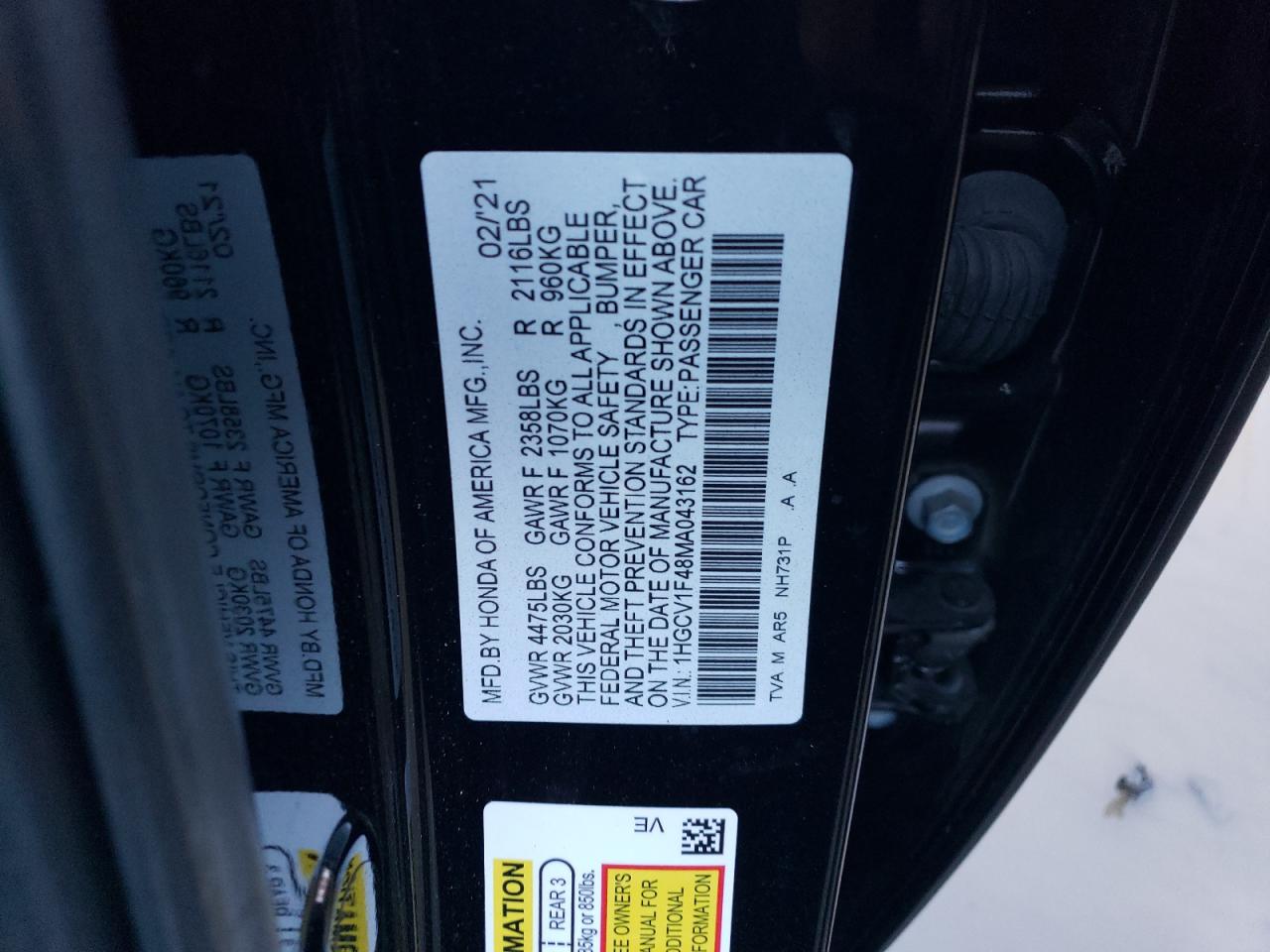 Photo 11 VIN: 1HGCV1F48MA043162 - HONDA ACCORD 