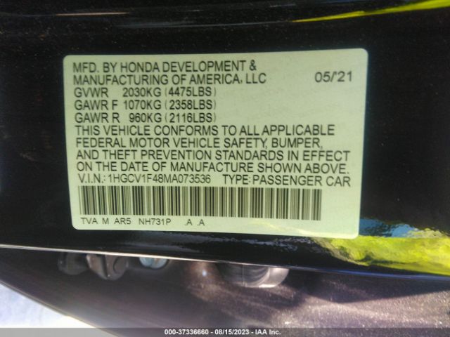 Photo 8 VIN: 1HGCV1F48MA073536 - HONDA ACCORD 