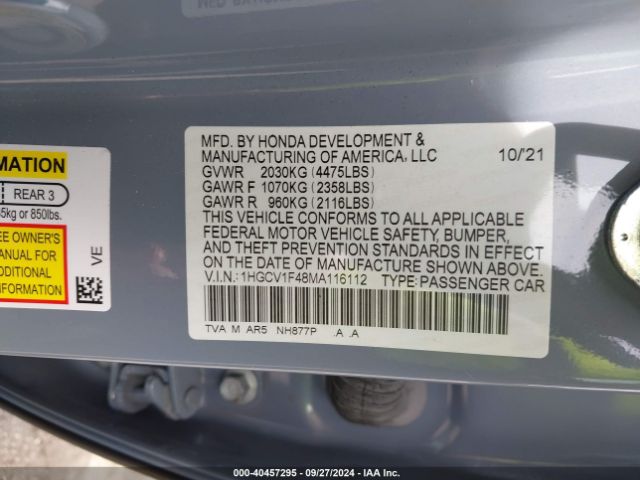 Photo 8 VIN: 1HGCV1F48MA116112 - HONDA ACCORD 