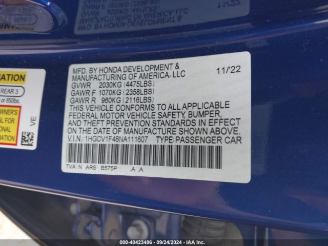 Photo 8 VIN: 1HGCV1F48NA111607 - HONDA ACCORD 