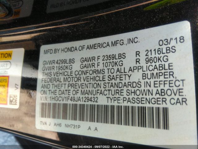 Photo 8 VIN: 1HGCV1F49JA129432 - HONDA ACCORD SEDAN 