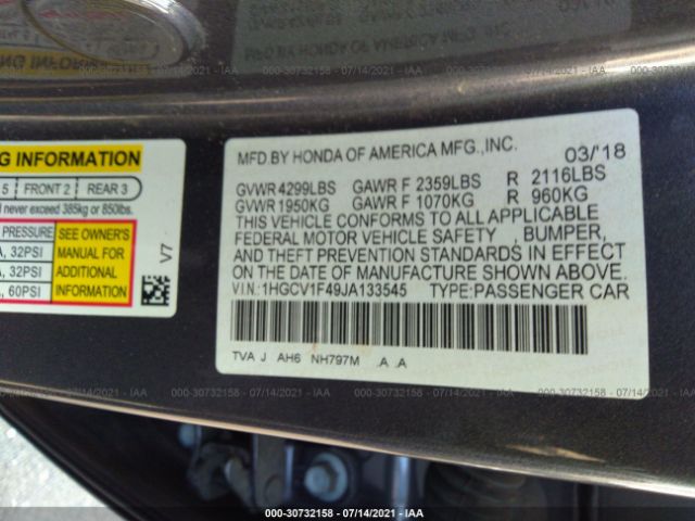 Photo 8 VIN: 1HGCV1F49JA133545 - HONDA ACCORD 